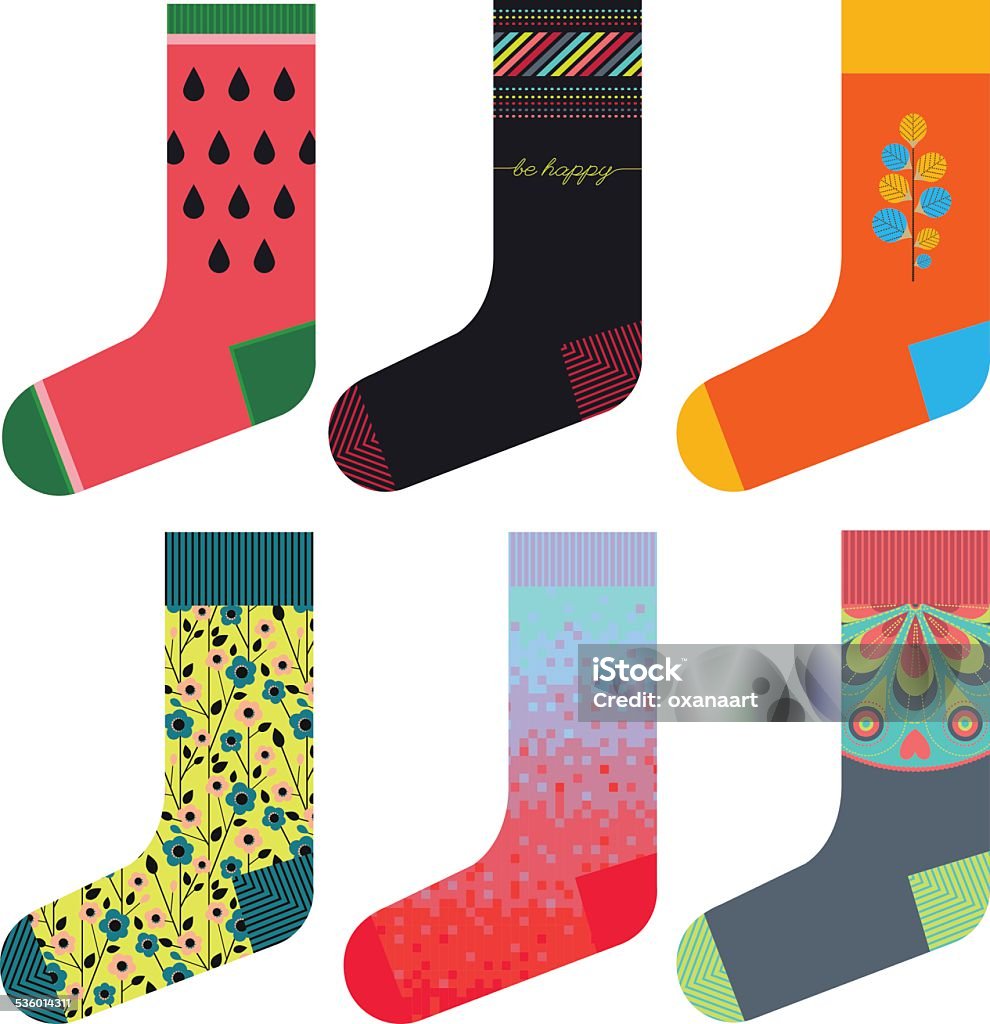 Socks design set, colorful collection Socks crazy design 2015 stock vector