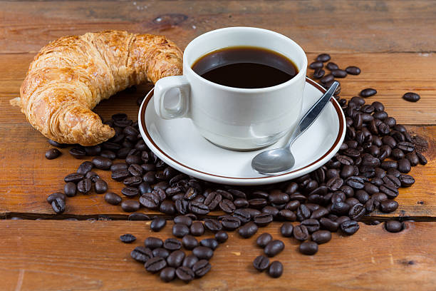 istock Breakfast with coffee and croissant 536015373