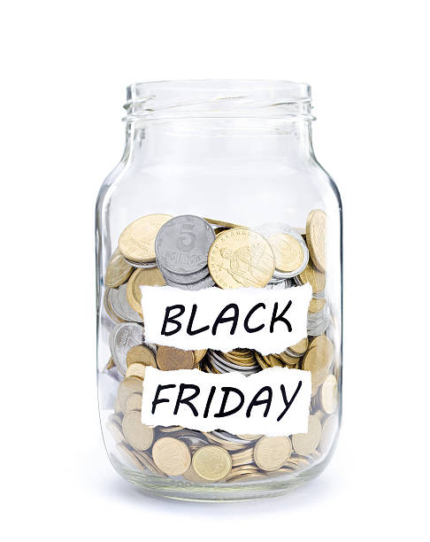 Jar with coins on Black Friday Jar with coins on Black Friday, money isolated on white. australian 5 cents stock pictures, royalty-free photos & images