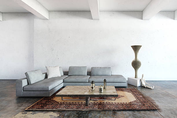 Contemporary living room with sofa and window.3D illustration