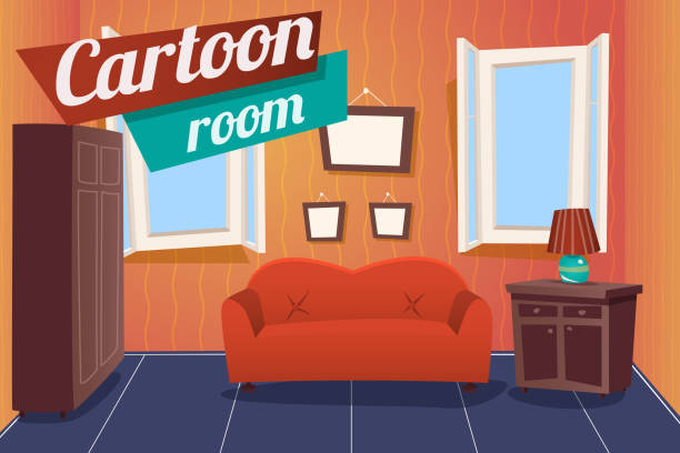 Cartoon Apartment Livingroom Interior House Room Retro Vintage Background  Vector Stock Illustration - Download Image Now - iStock