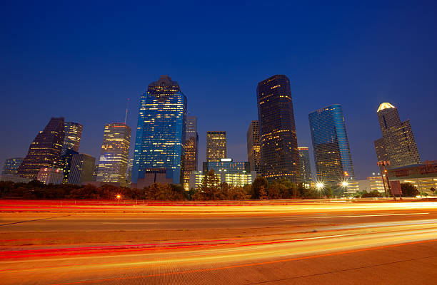 istock Houston downtown skyline at sunset dusk Texas 536032399