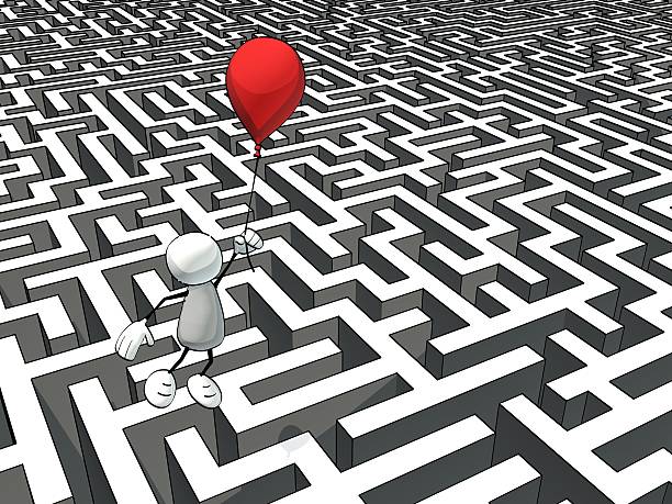 istock little sketchy man escaping a maze with a red balloon 536032815