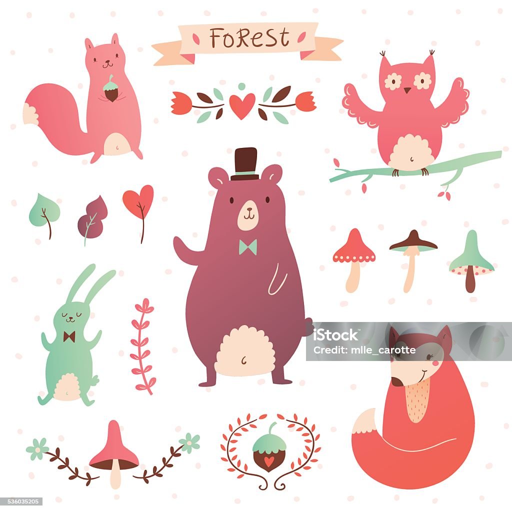 Forest vector set Forest vector set. Illustration of forest animals and plants 2015 stock vector