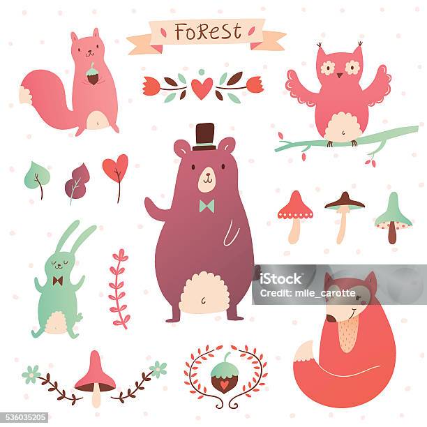 Forest Vector Set Stock Illustration - Download Image Now - 2015, Animal, Animal Markings