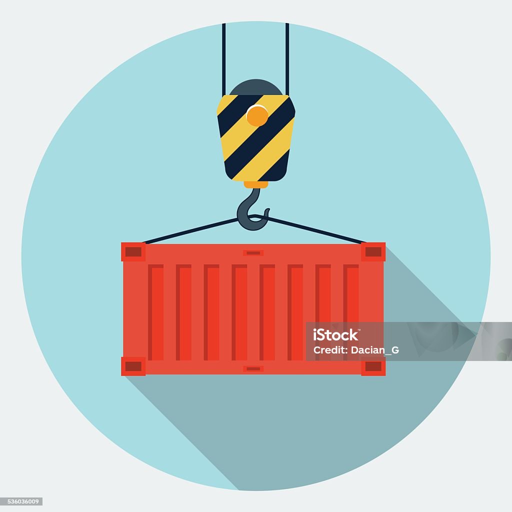 Vector container hanging on crane hook icon Vector container hanging on crane hook flat icon Cargo Container stock vector