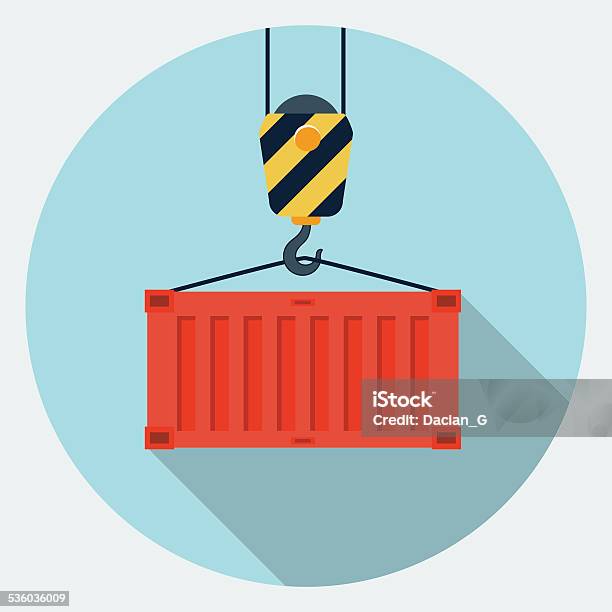 Vector Container Hanging On Crane Hook Icon Stock Illustration - Download Image Now - Cargo Container, Hanging, Box - Container