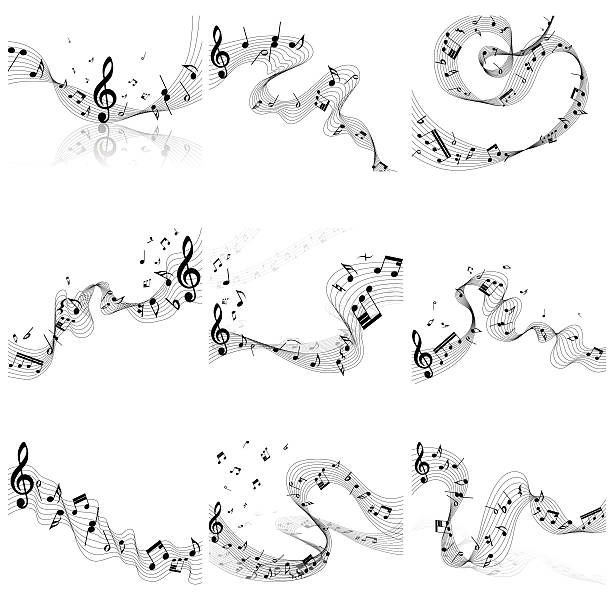 Musical notes staff set vector art illustration