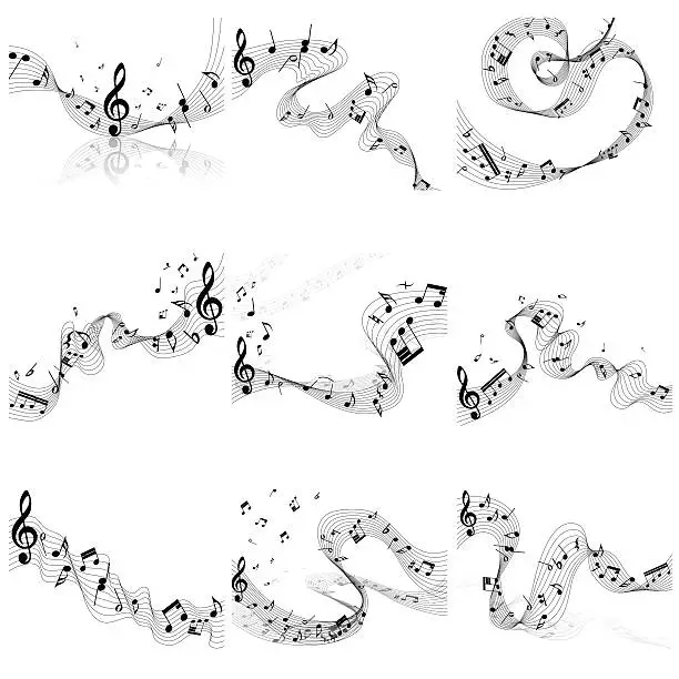 Vector illustration of Musical notes staff set