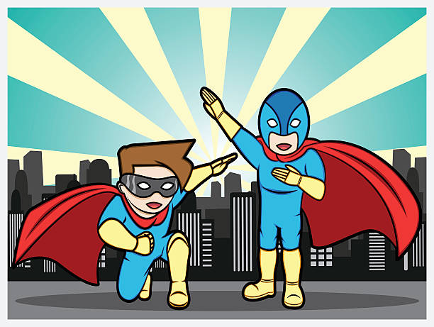 superheroes in the city vector art illustration