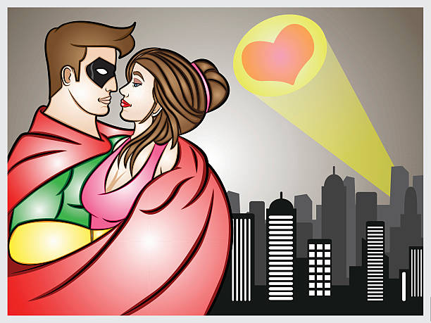 Super Hero In Love vector art illustration