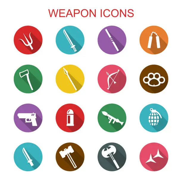 Vector illustration of weapon long shadow icons