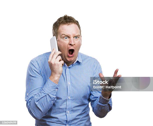 Man Making A Phone Call Stock Photo - Download Image Now - Anger, Telephone,  White Background - iStock
