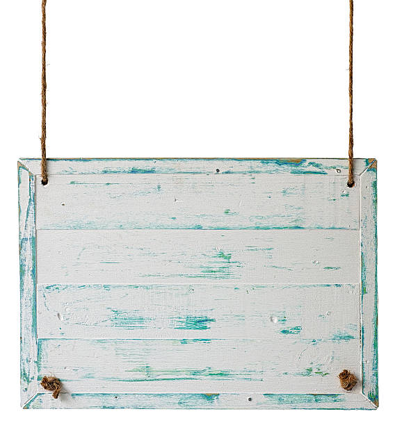 istock Old weathered white wood signboard. 536051191