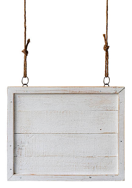 istock Old weathered white wood signboard. 536051195