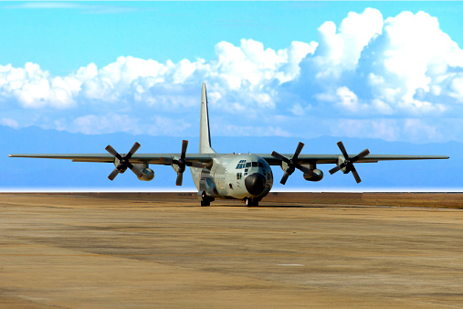 transport aircraft takeoff from airbases and blue sky background