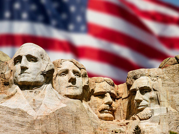 Mount Rushmore with American Flag Background