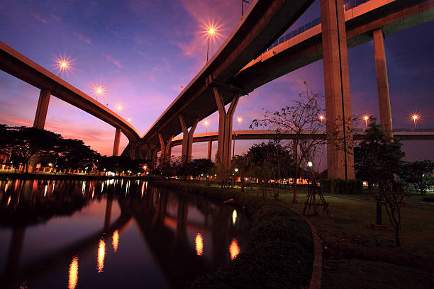 istock Bhumibol Bridge with skyline reflection at dusk 536052061