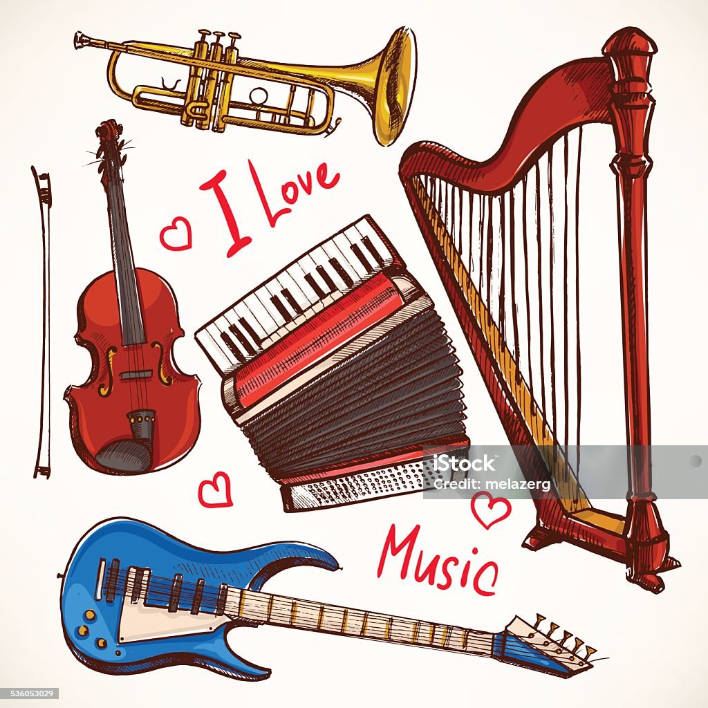 Different Instruments Drawn Set With Handdrawn Musical Instruments Stock Illustration - Download ...