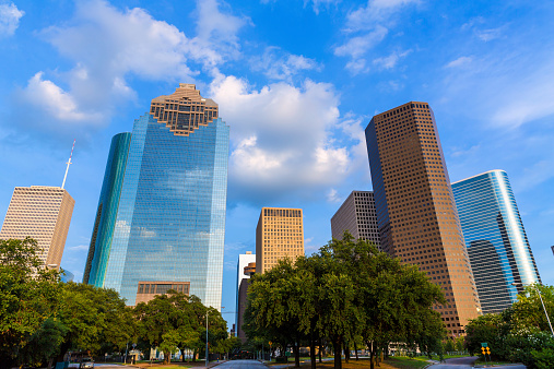 Huston skyline downtown from west at Texas US USA