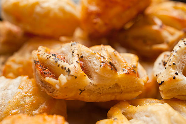 Salty pastry ina pile, macro shot with high detail. 