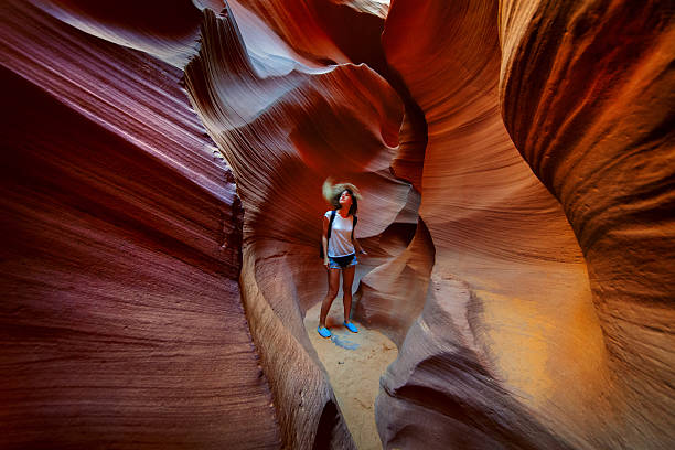 Tourist inside Antelope Canyon stock photo