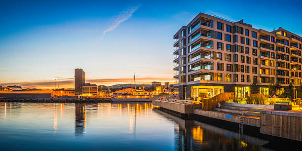 istock Waterfront apartments overlooking harbour at sunset Aker Brygge Oslo Norway 536057515