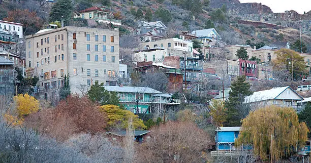 The amazing ghost town of Jerome, in Arizona. The town is an old mining town with many cool shops and things to see. A artist community is thriving here. Panorama.