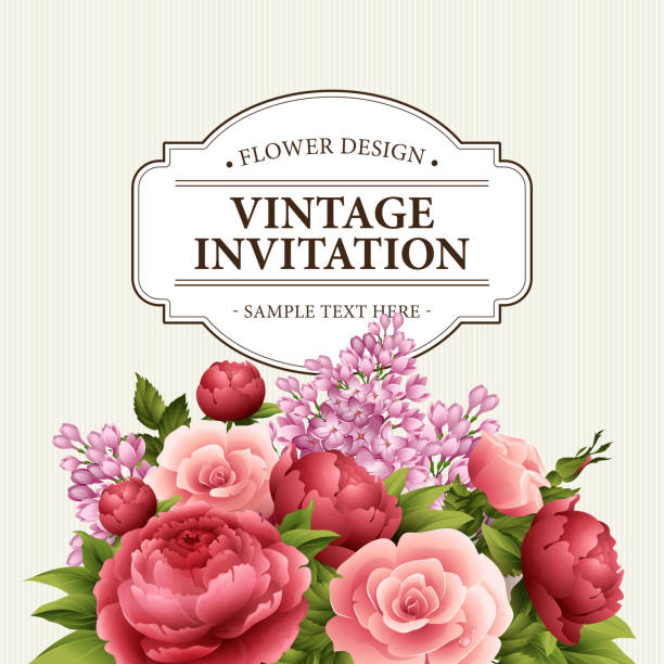ilustrações, clipart, desenhos animados e ícones de cartão de saudação vintage com flores. ilustração vetorial - bouquet rose peony rosé