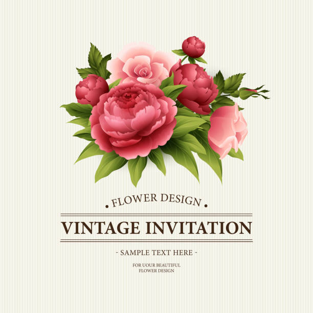 ilustrações, clipart, desenhos animados e ícones de cartão de saudação vintage com flores. ilustração vetorial - bouquet rose peony rosé