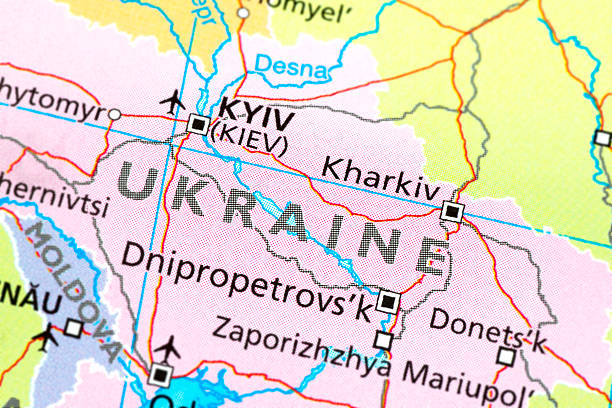 UKRAINE Map of Ukraine. Selective Focus. dnipropetrovsk stock pictures, royalty-free photos & images