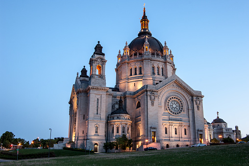 The Cathedral of St. Paul glows at sunset.