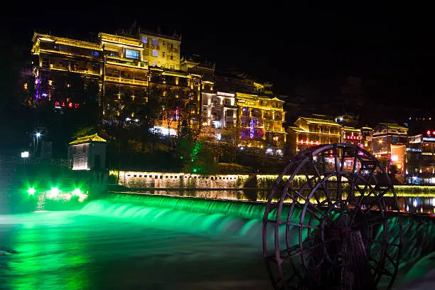 Phoenix County, April 15: Tuojiang River both banks night scenery on April 15, 2012, Phoenix County, Hunan Province, China