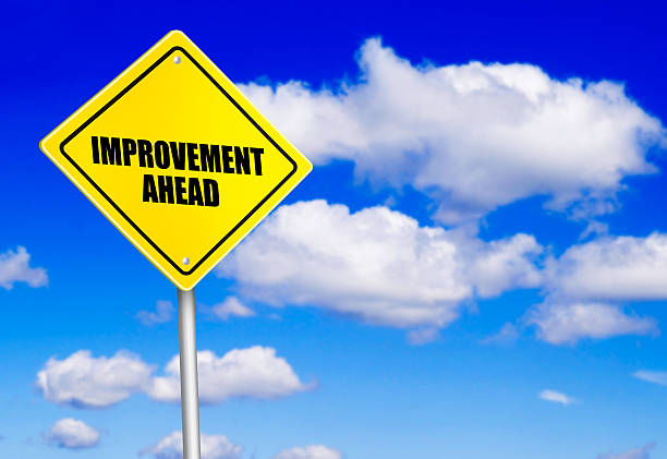 istock Improvement ahead message on road sign 536082579