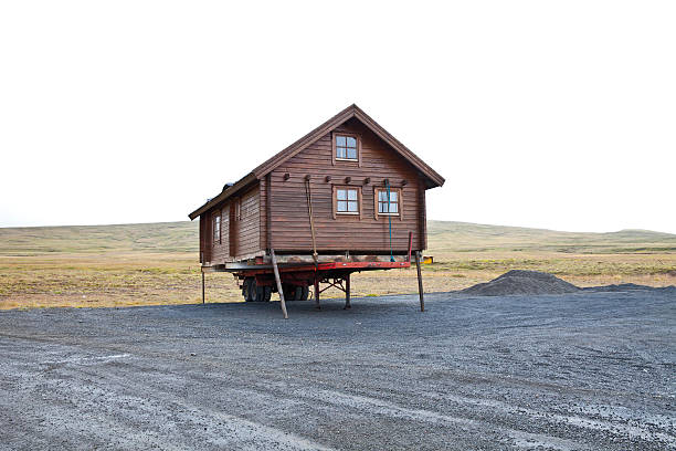 Skogar small wooden grass covered traditional historic turf houses in South Iceland.