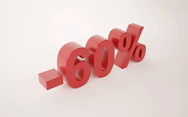 Photo of 3d illustration of 60 percent discount sign over white background