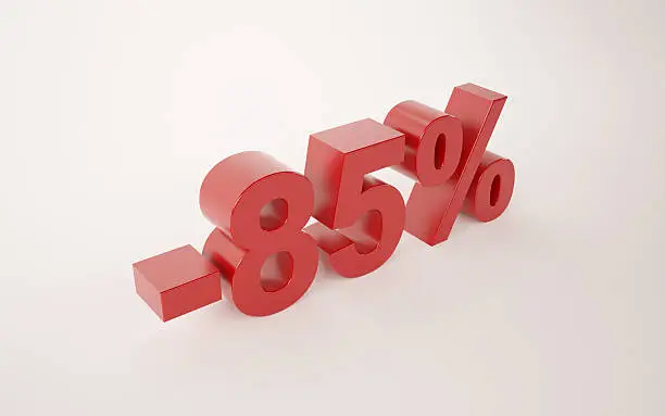 Photo of 3d illustration of 85 percent discount sign over white background