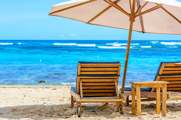 chaise longue sur la plage - perfect day photos et images de collection