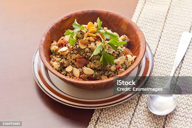 Smoky Quinoa And Bacon Salad Stock Photo - Download Image Now - 2015, African Culture, Almond