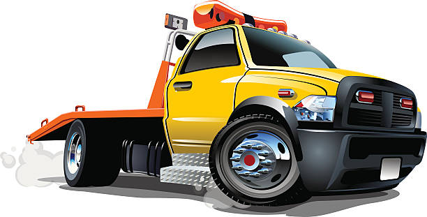 ilustraciones, imágenes clip art, dibujos animados e iconos de stock de dibujos animados de camiones de remolque - tow truck