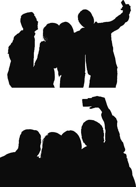 freunde reden bild - silhouette photographer photographing photograph stock-grafiken, -clipart, -cartoons und -symbole