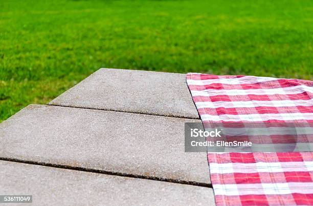 Picnic Tablecloth On The Table Stock Photo - Download Image Now - Picnic Table, Textile, Linen