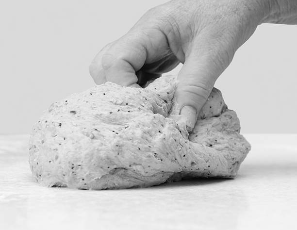 Woman's hand kneading bread dough