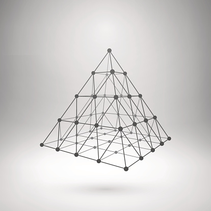 Wireframe mesh polygonal element. Pyramid with connected lines and dots. Vector Illustration EPS10.