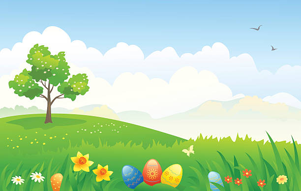 부활제 풍경 - daffodil spring backgrounds sky stock illustrations