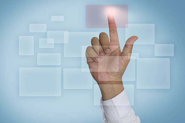 istock Businessman works with huge touch screen 536135227