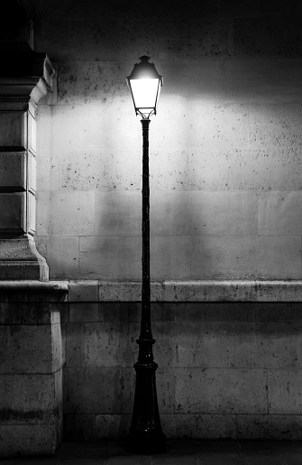 Vintage lamp post in Paris, black and white photography