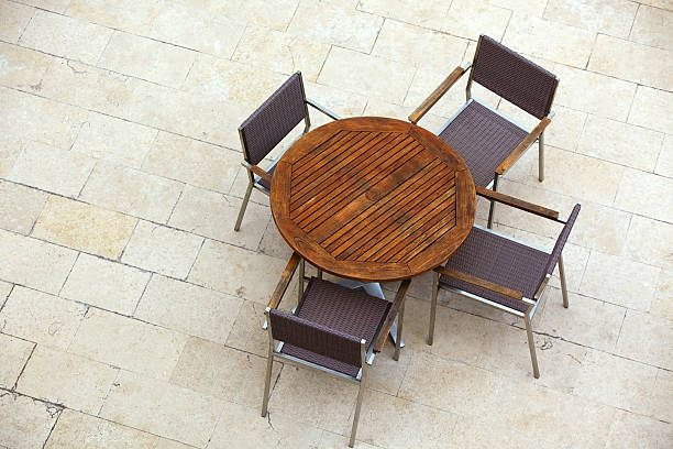 istock Outdoor summer cafe tables with chairs 536136185