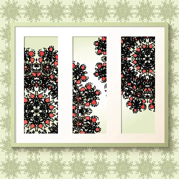 Vector illustration of 3D picture frame with round floral ornaments