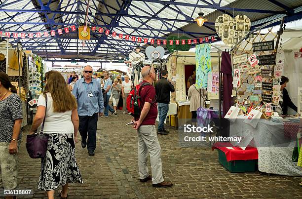 People Looking At Stalls Inside Greenwich Market London Stock Photo - Download Image Now